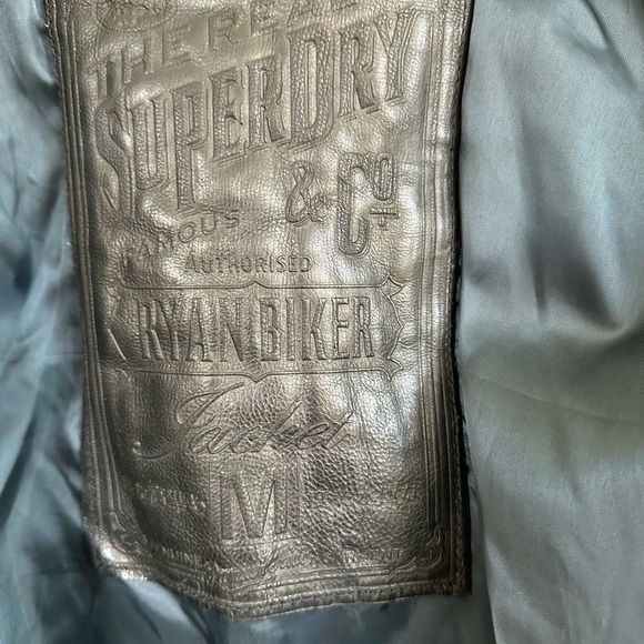 Superdry Ryan Biker Leather Moto Jacket Black Asymmetrical Zip Hip Buckle Size M - Picture 15 of 16